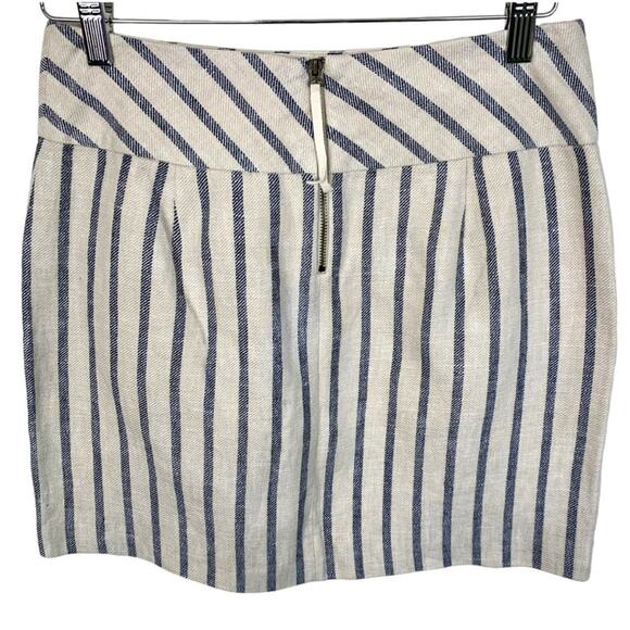 J Crew Linen Women's Size 2 Faux Wrap Mini Skirt Blue Strip - Picture 3 of 10